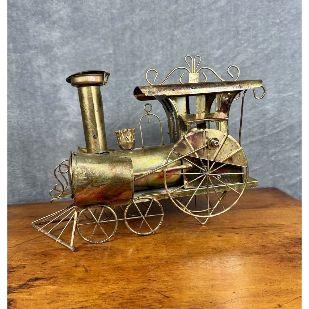Vintage Brass Tone Metal Train Music Box Hong Kong KCE “ I’ve Been Working On..”